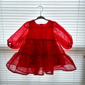 Loolous Red Puffy Grid Dress